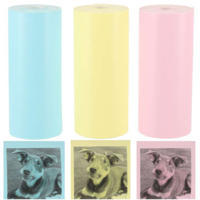 Set 3 role hartie termica colorata pentru mini imprimanta portabila, 57 mm latime si 3 m lungime, fara cerneala [3]