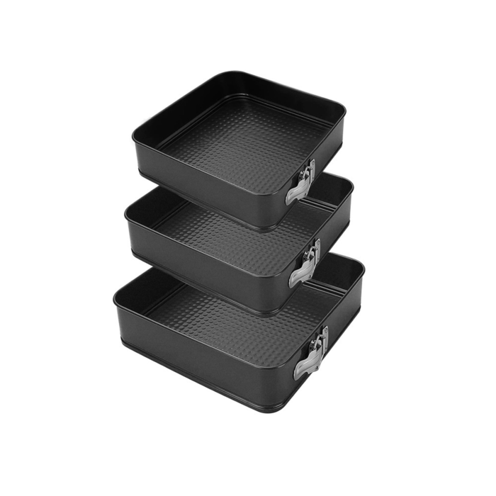 Set 3 tavi de copt VarioShop®, patrate, antiaderente, baza detasabila, inchidere cu clema, 24/26/28 cm, gri [12]