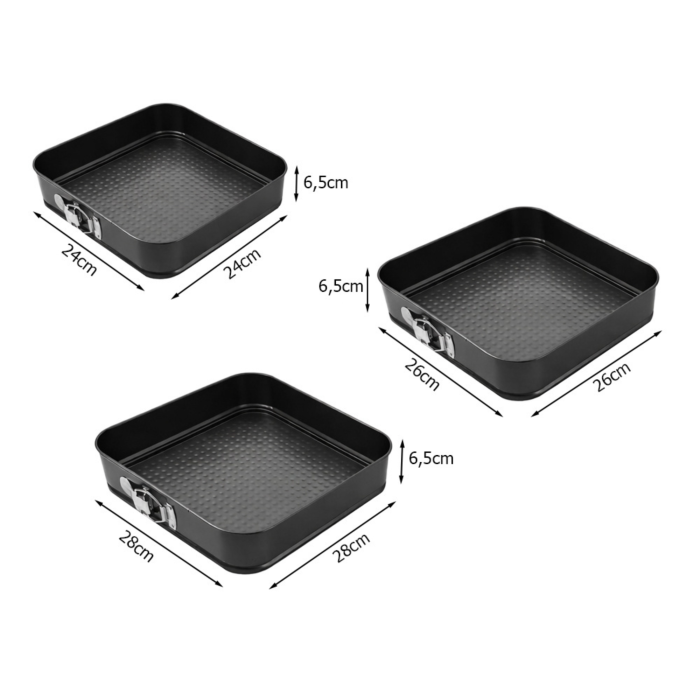 Set 3 tavi de copt VarioShop®, patrate, antiaderente, baza detasabila, inchidere cu clema, 24/26/28 cm, gri [2]