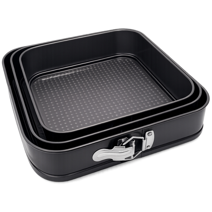 Set 3 tavi de copt VarioShop®, patrate, antiaderente, baza detasabila, inchidere cu clema, 24/26/28 cm, gri [14]