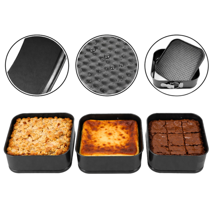 Set 3 tavi de copt VarioShop®, patrate, antiaderente, baza detasabila, inchidere cu clema, 24/26/28 cm, gri [3]