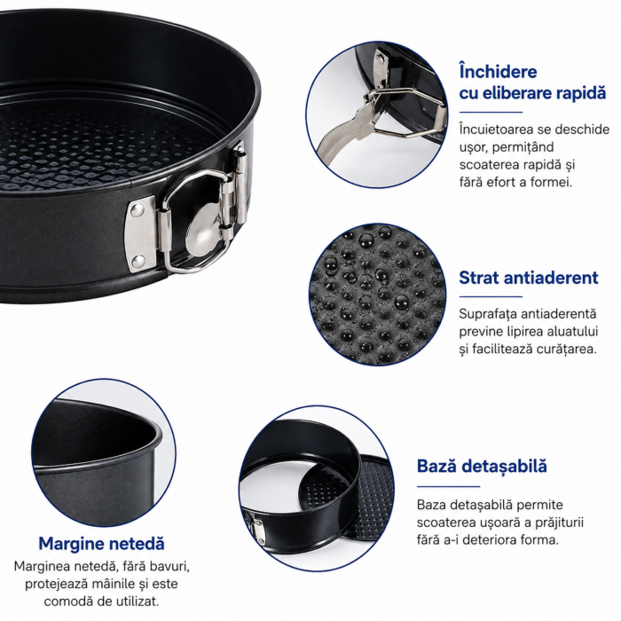 Set 3 tavi pentru copt VarioShop®, rotunde, antiaderente, margine detasabila cu incuietoare, 24/26/28 cm [2]