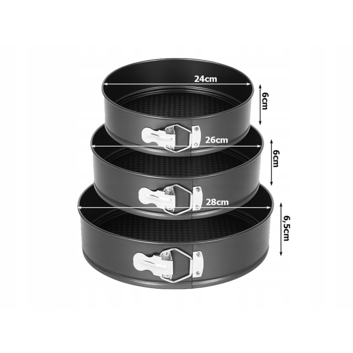 Set 3 tavi pentru copt VarioShop®, rotunde, antiaderente, margine detasabila cu incuietoare, 24/26/28 cm [4]