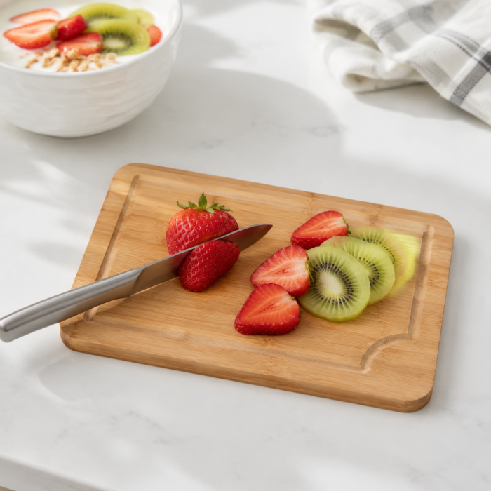 Set 3 tocatoare din bambus VarioShop® sau platouri de servire, pentru carne, legume si fructe, cu manere laterale, suport de depozitare, caneluri si utilizare fata-verso, maro [7]