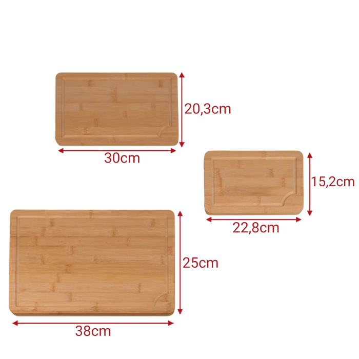 Set 3 tocatoare din bambus VarioShop® sau platouri de servire, pentru carne, legume si fructe, cu manere laterale, suport de depozitare, caneluri si utilizare fata-verso, maro [4]