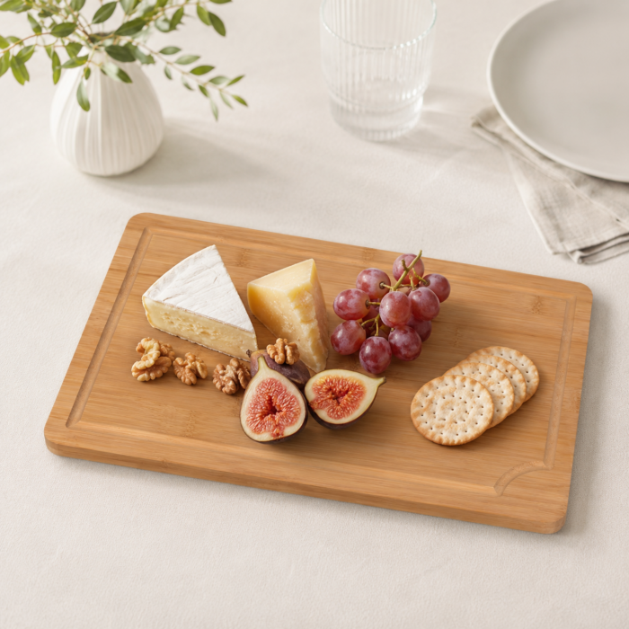 Set 3 tocatoare din bambus VarioShop® sau platouri de servire, pentru carne, legume si fructe, cu manere laterale, suport de depozitare, caneluri si utilizare fata-verso, maro [3]