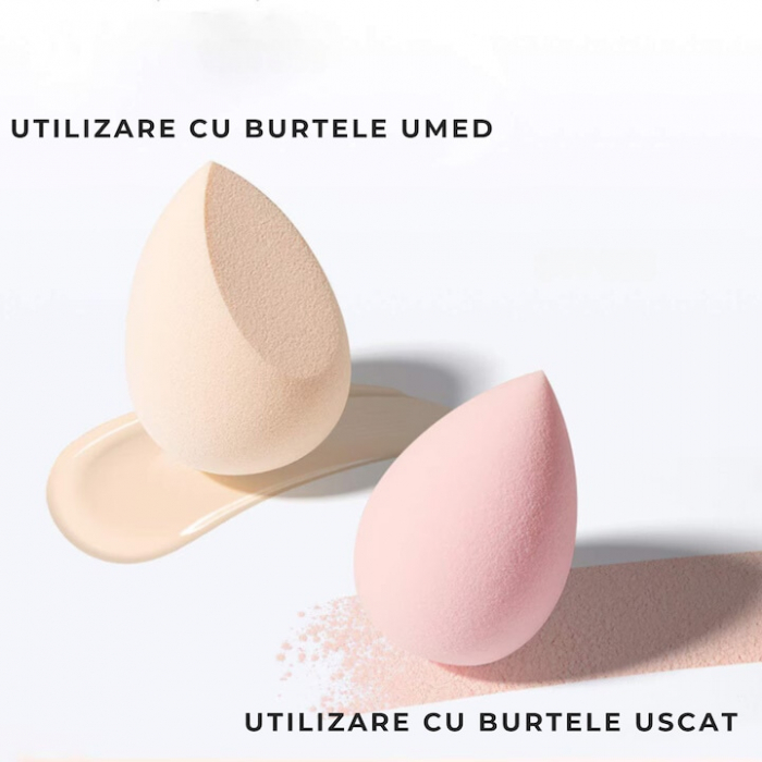 Set 4 bureti machiaj VarioShop®, Cutie pentru transport si depozitare tip cofrag, Din microfibra, fara latex, non-abrazivi, Pentru aplicarea machiajului tip fondului de ten, Utilizare umeda si uscata, [11]