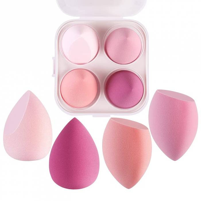 Set 4 bureti machiaj VarioShop®, Cutie pentru transport si depozitare tip cofrag, Din microfibra, fara latex, non-abrazivi, Pentru aplicarea machiajului tip fondului de ten, Utilizare umeda si uscata, [7]