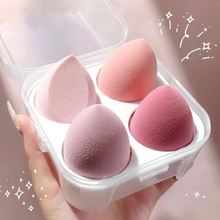 Set 4 bureti machiaj VarioShop®, Cutie pentru transport si depozitare tip cofrag, Din microfibra, fara latex, non-abrazivi, Pentru aplicarea machiajului tip fondului de ten, Utilizare umeda si uscata, [9]