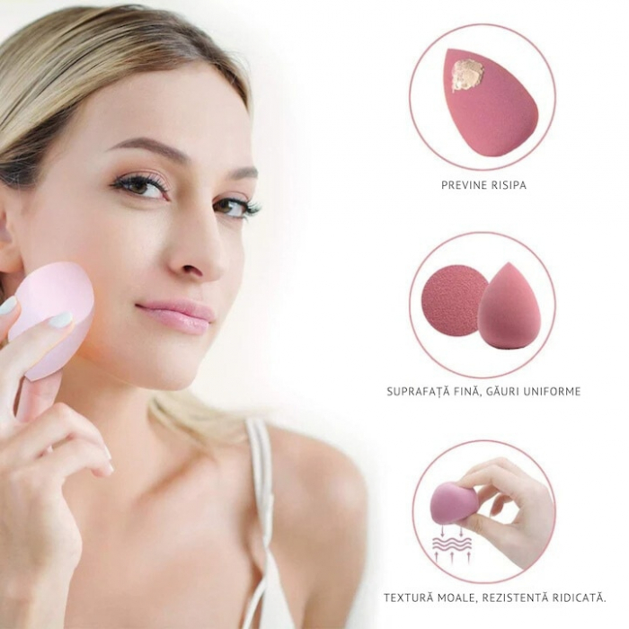 Set 4 bureti machiaj VarioShop®, Cutie pentru transport si depozitare tip cofrag, Din microfibra, fara latex, non-abrazivi, Pentru aplicarea machiajului tip fondului de ten, Utilizare umeda si uscata, [3]