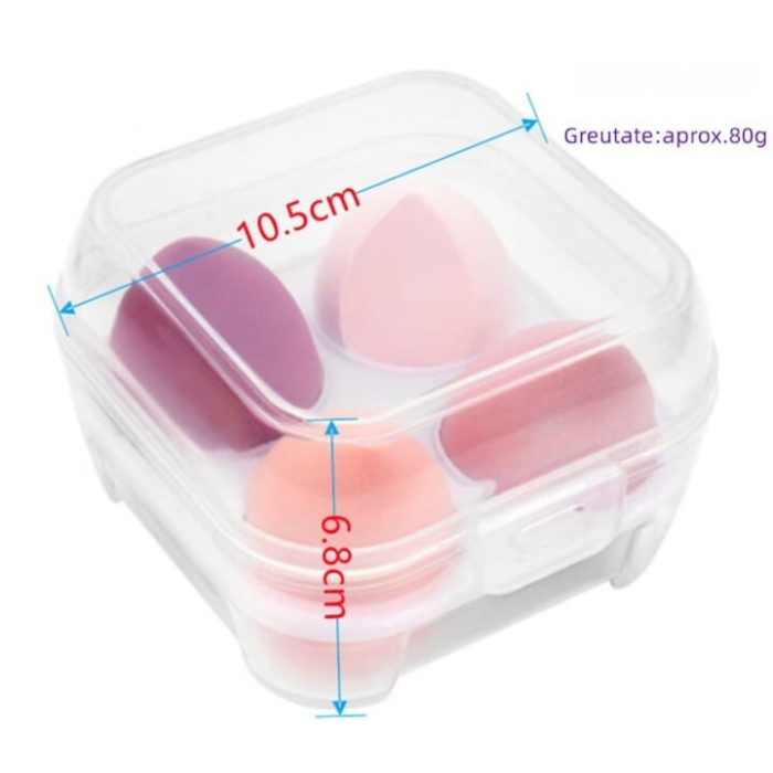 Set 4 bureti machiaj VarioShop®, Cutie pentru transport si depozitare tip cofrag, Din microfibra, fara latex, non-abrazivi, Pentru aplicarea machiajului tip fondului de ten, Utilizare umeda si uscata, [12]