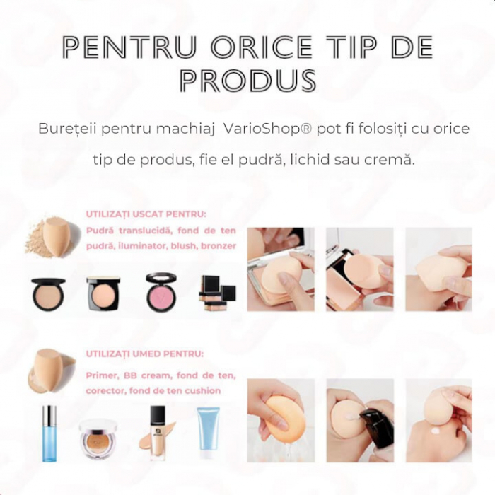 Set 4 bureti machiaj VarioShop®, Cutie pentru transport si depozitare tip cofrag, Din microfibra, fara latex, non-abrazivi, Pentru aplicarea machiajului tip fondului de ten, Utilizare umeda si uscata, [2]
