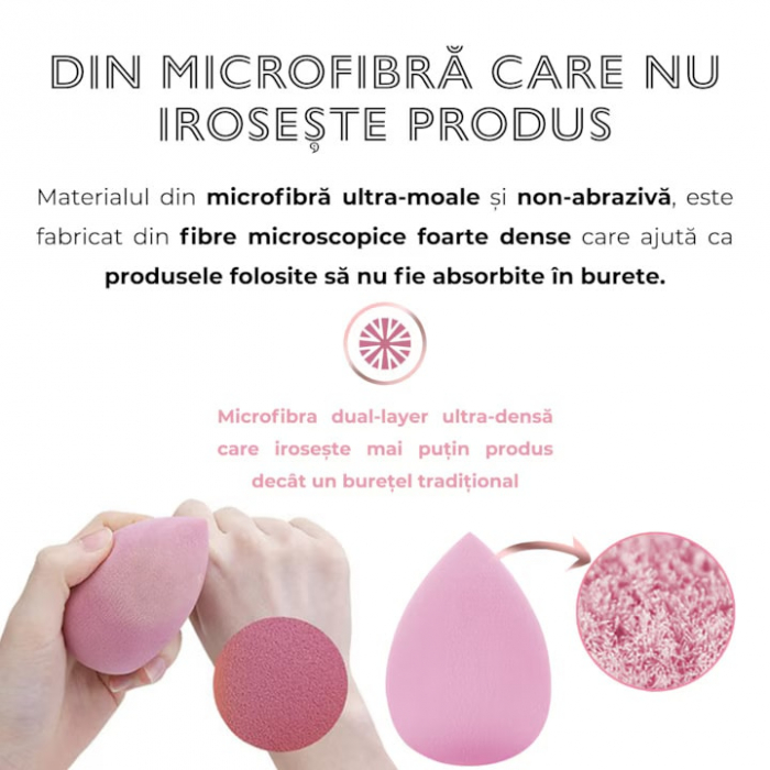 Set 4 bureti machiaj VarioShop®, Cutie pentru transport si depozitare tip cofrag, Din microfibra, fara latex, non-abrazivi, Pentru aplicarea machiajului tip fondului de ten, Utilizare umeda si uscata, [5]