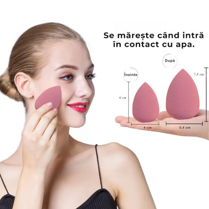 Set 4 bureti machiaj VarioShop®, Cutie pentru transport si depozitare tip cofrag, Din microfibra, fara latex, non-abrazivi, Pentru aplicarea machiajului tip fondului de ten, Utilizare umeda si uscata, [6]