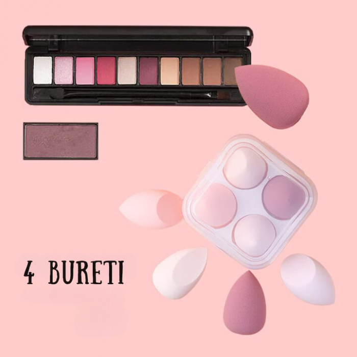 Set 4 bureti machiaj VarioShop®, Cutie pentru transport si depozitare tip cofrag, Din microfibra, fara latex, non-abrazivi, Pentru aplicarea machiajului tip fondului de ten, Utilizare umeda si uscata, [10]