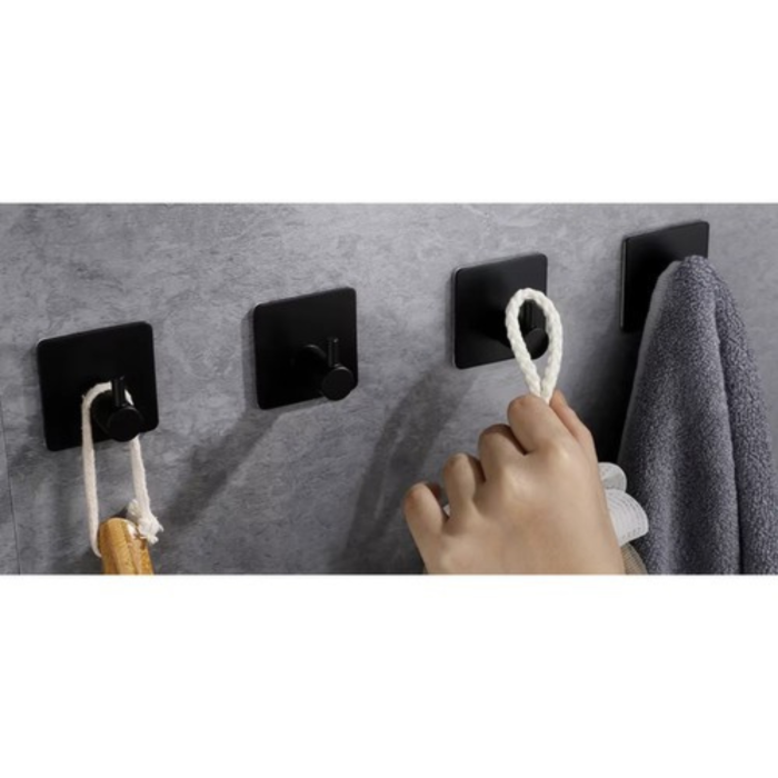 Set 4 carlige pentru prosoape VarioShop®, din metal, stil loft, montaj fara gaurire cu banda adeziva rezistenta la umiditate, suport prosoape baie 3 kg, otel inoxidabil, 4.5x4.5 cm, Negru [3]