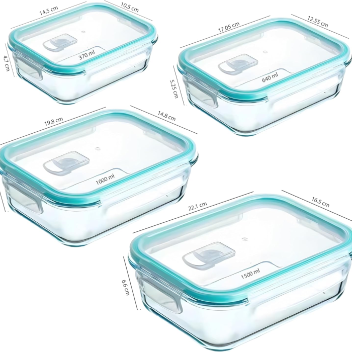 Set 4 caserole din sticla VarioShop®, cu capace etanse, rezistente la caldura, pentru frigider, congelator si cuptor, 370/640/1000/1500 ml, transparente [3]