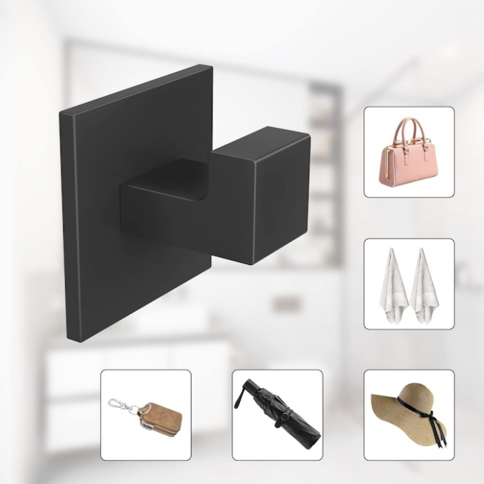 Set 4 cuiere autoadezive VarioShop®, utilizare universala, montare rapida, rezistenta 5 kg, 55 x 55 mm, aluminiu, Negru [21]