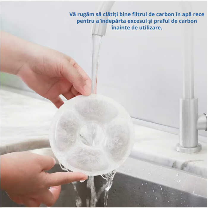 Set 4 Filtre Rezerva pentru Dispenser Apa VarioShop®, tip adapator fantana pentru caini si pisici, purificare, carbon activ, ionizare, model rotund, dimensiune 12.5 cm, alb [36]