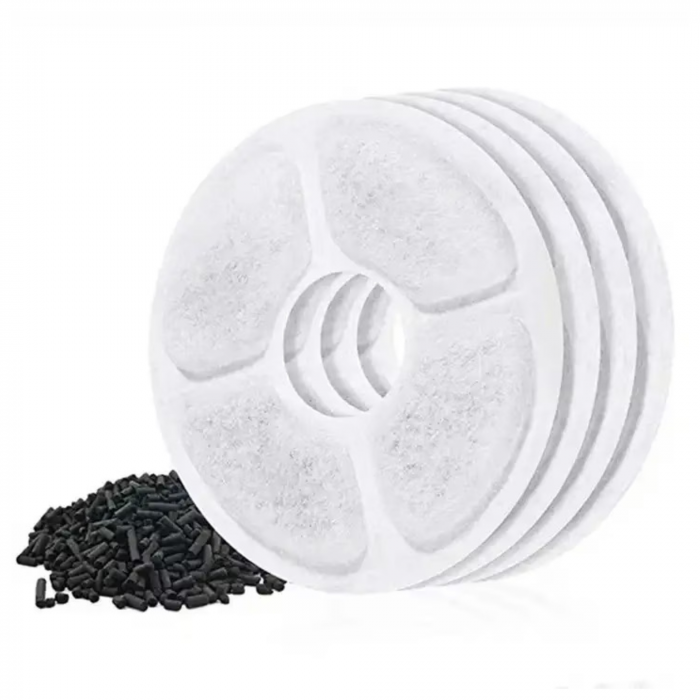 Set 4 Filtre Rezerva pentru Dispenser Apa VarioShop®, tip adapator fantana pentru caini si pisici, purificare, carbon activ, ionizare, model rotund, dimensiune 12.5 cm, alb [27]