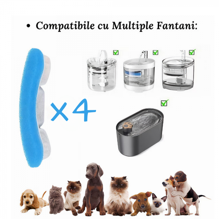 Set 4 Filtre VarioShop® pentru Dispenser De Apa Automat Destinat Animalelor de Companie, Format Din 3 Strauri, Purificare, Ionizare, Carbon Activ, Dimensiune 11, 4 x 3 x 1, 3 cm [6]