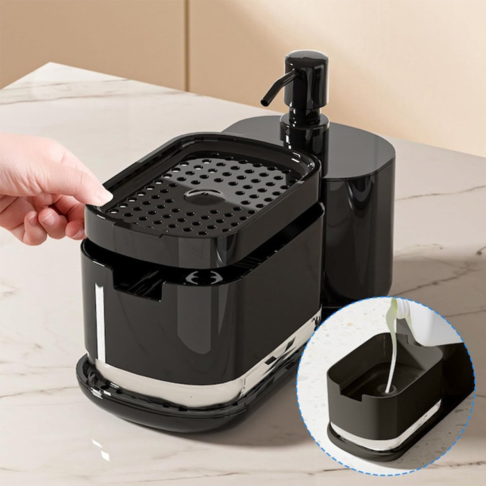 Set 4 in 1 dispenser si organizator de bucatarie VarioShop®, cu suport pentru prosop si burete, design modern, compact si functional [3]