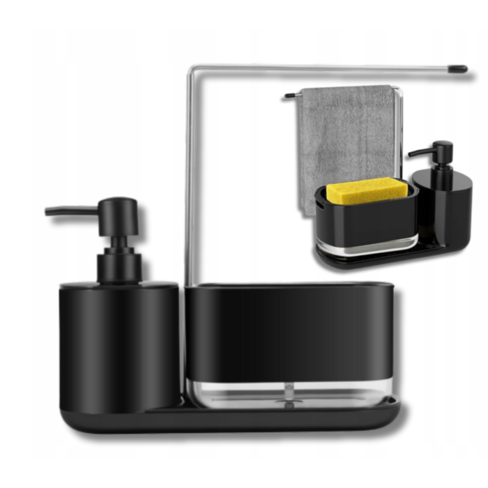 Set 4 in 1 dispenser si organizator de bucatarie VarioShop®, cu suport pentru prosop si burete, design modern, compact si functional [14]