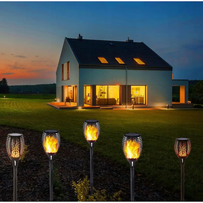 Set 4 lampi solare LED cu efect de flacara naturala VarioShop®, iluminat decorativ pentru gradina, terasa sau alei, rezistente la intemperii, cu 12 LED-uri si baterie incorporata, 51 cm, Negru [3]