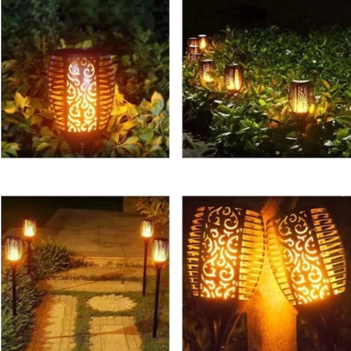 Set 4 lampi solare LED cu efect de flacara naturala VarioShop®, iluminat decorativ pentru gradina, terasa sau alei, rezistente la intemperii, cu 12 LED-uri si baterie incorporata, 51 cm, Negru [6]