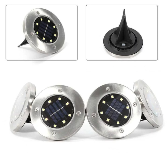 Set 4 lampi solare LED pentru gradina, VarioShop®, rezistenta la apa IP65, cu 8 LED-uri/lampa, argintiu [8]