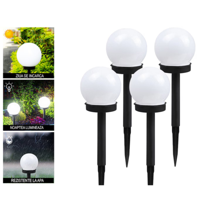 Set 4 lampi solare VarioShop®, de exterior, pentru gradina, tip glob, LED cu autonomie pana la 10 ore, impermeabilitate IP65, incarcare solara, rezistente la intemperii, Alb [5]