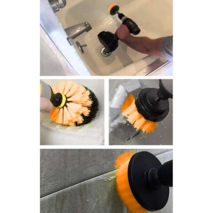 Set 4 perii de Curatare VarioShop® pentru Bormasina, Ideal pentru covoare, anvelope auto, Diferite dimensiuni, Culoare portocaliu [5]