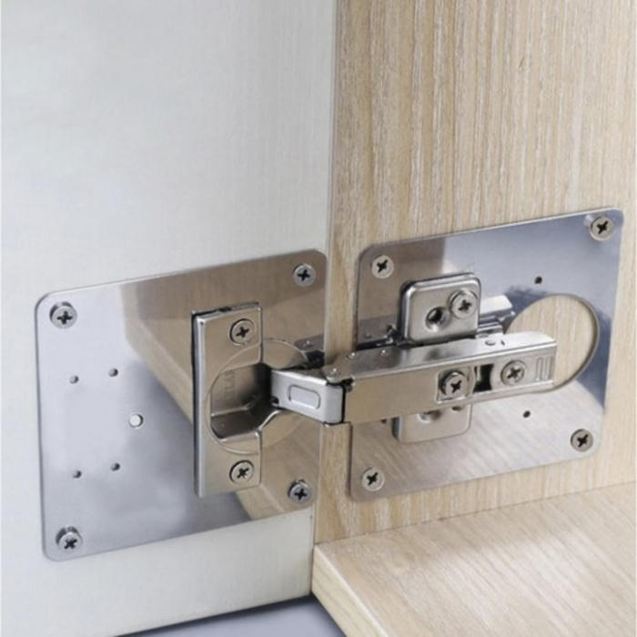 Set 4 Placi de Fixare pentru Repararea Balamalelor VarioShop®, Utilizare Universala, Usor de Montat, 24 Suruburi Incluse, Otel Inoxidabil, 9 x 9 cm, Argintiu [13]