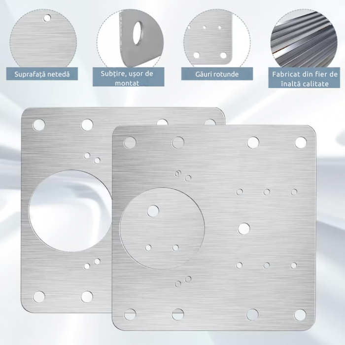 Set 4 Placi de Fixare pentru Repararea Balamalelor VarioShop®, Utilizare Universala, Usor de Montat, 24 Suruburi Incluse, Otel Inoxidabil, 9 x 9 cm, Argintiu [6]