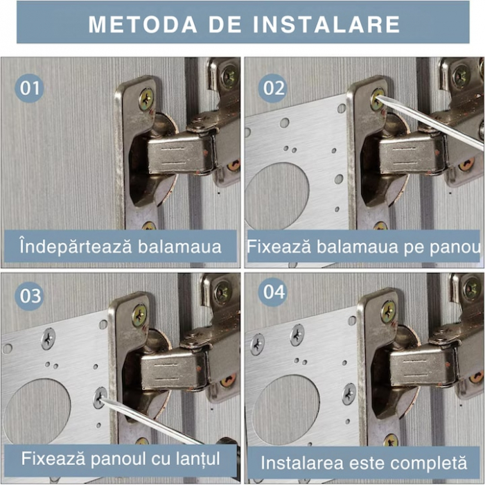 Set 4 Placi de Fixare pentru Repararea Balamalelor VarioShop®, Utilizare Universala, Usor de Montat, 24 Suruburi Incluse, Otel Inoxidabil, 9 x 9 cm, Argintiu [5]