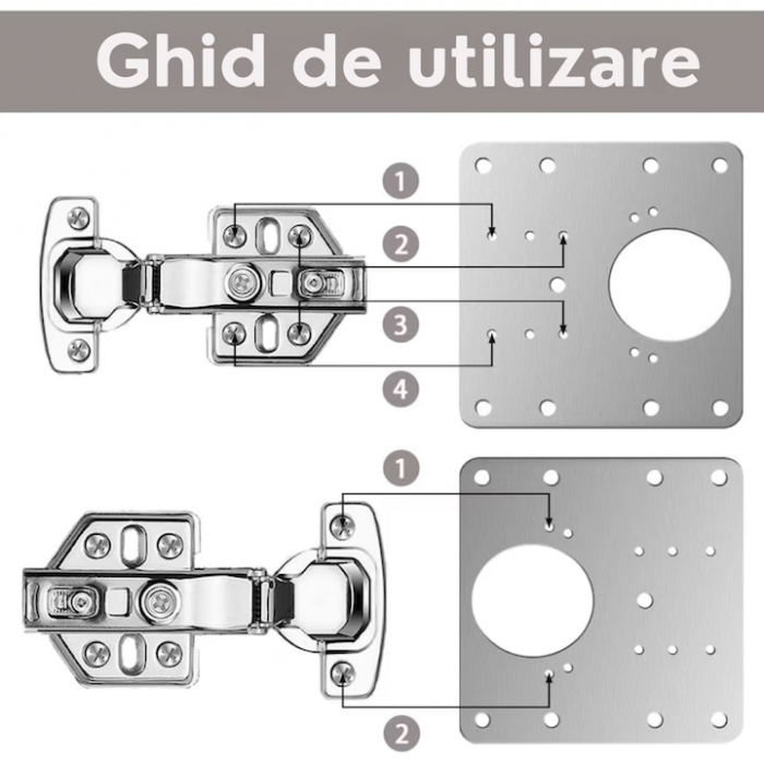 Set 4 Placi de Fixare pentru Repararea Balamalelor VarioShop®, Utilizare Universala, Usor de Montat, 24 Suruburi Incluse, Otel Inoxidabil, 9 x 9 cm, Argintiu [7]