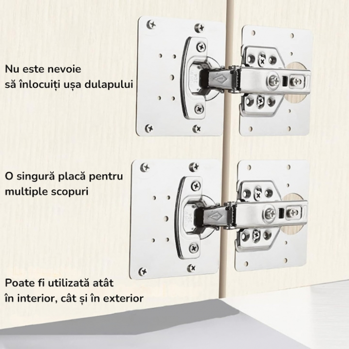 Set 4 Placi de Fixare pentru Repararea Balamalelor VarioShop®, Utilizare Universala, Usor de Montat, 24 Suruburi Incluse, Otel Inoxidabil, 9 x 9 cm, Argintiu [2]