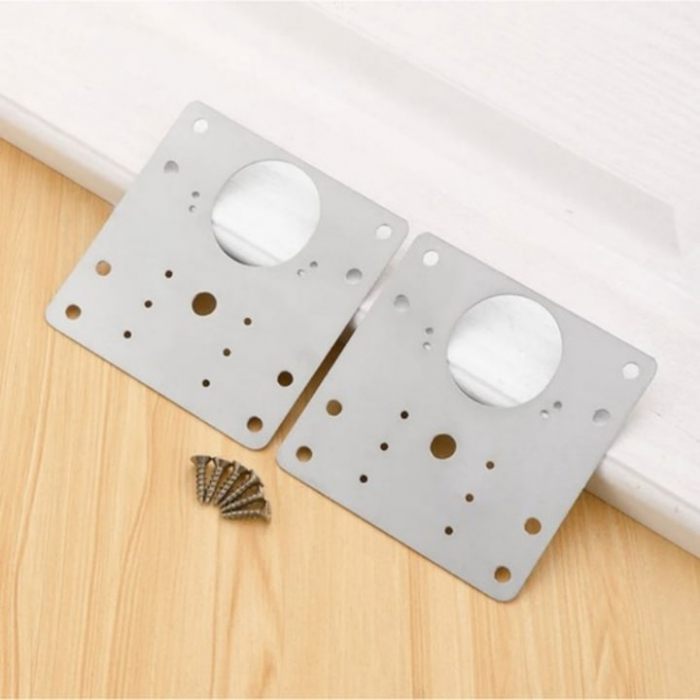 Set 4 Placi de Fixare pentru Repararea Balamalelor VarioShop®, Utilizare Universala, Usor de Montat, 24 Suruburi Incluse, Otel Inoxidabil, 9 x 9 cm, Argintiu [12]