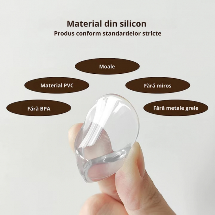 Set 4 protectii colturi pentru mobilier VarioShop®, autoadezive, silicon, compatibilitate universala, siguranta pentru copii, Transparent [2]