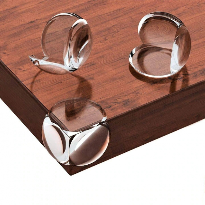 Set 4 protectii colturi pentru mobilier VarioShop®, autoadezive, silicon, compatibilitate universala, siguranta pentru copii, Transparent [9]