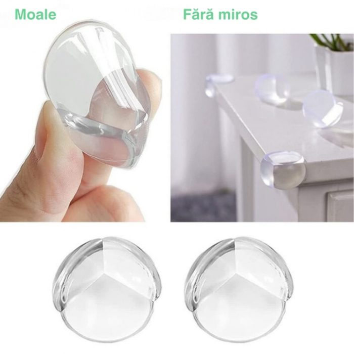 Set 4 protectii colturi pentru mobilier VarioShop®, autoadezive, silicon, compatibilitate universala, siguranta pentru copii, Transparent [3]