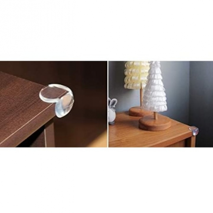 Set 4 protectii colturi pentru mobilier VarioShop®, autoadezive, silicon, compatibilitate universala, siguranta pentru copii, Transparent [8]