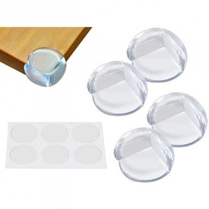 Set 4 protectii colturi pentru mobilier VarioShop®, autoadezive, silicon, compatibilitate universala, siguranta pentru copii, Transparent [14]
