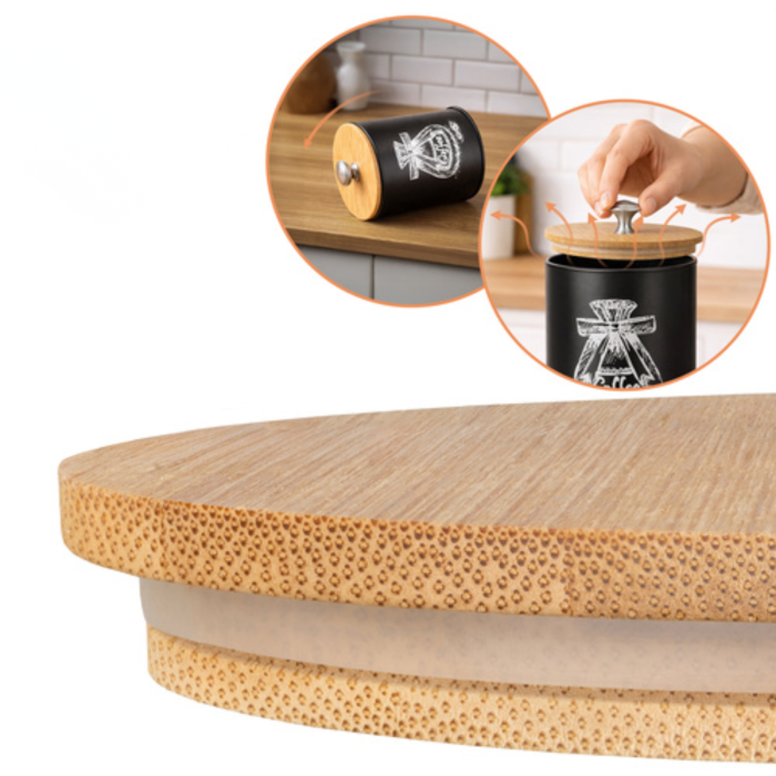 Set 4 recipiente alimentare VarioShop®, capacitate 1.5 L, otel/bambus, pentru cafea, ceai, zahar, sare, design modern, negru [7]