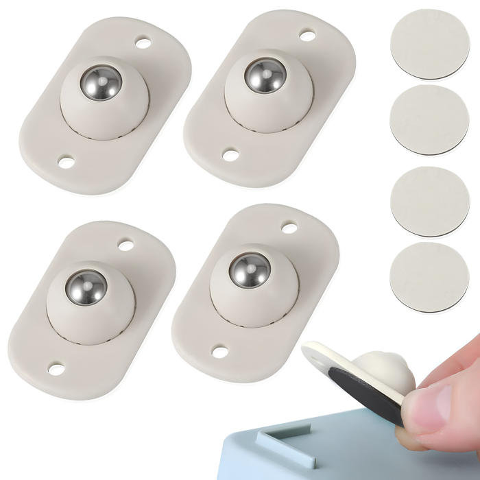 Set 4 roti pentru mobila VarioShop®, cu fixare autoadeziva si gauri pentru suruburi, compatibile cu cutii, cosuri si dulapuri, 4,5 x 2,8 cm, alb [5]