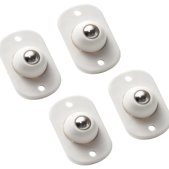 Set 4 roti pentru mobila VarioShop®, cu fixare autoadeziva si gauri pentru suruburi, compatibile cu cutii, cosuri si dulapuri, 4,5 x 2,8 cm, alb [9]
