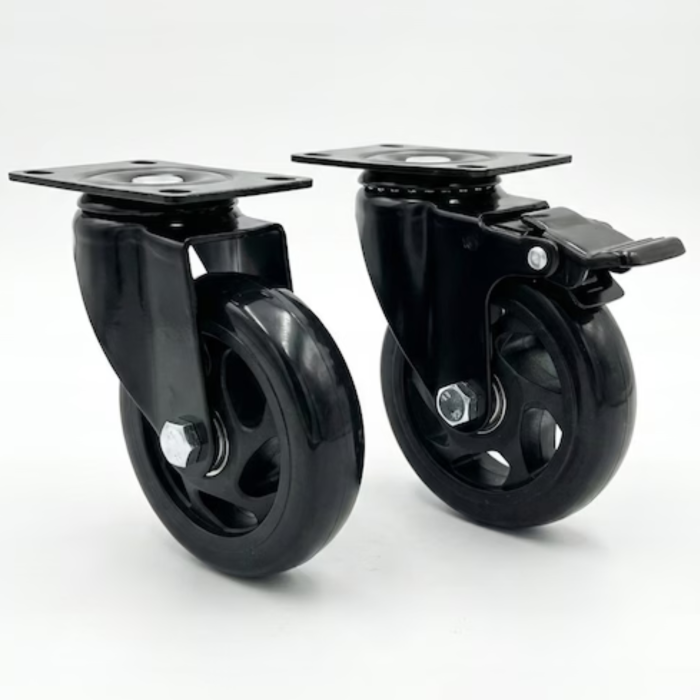 Set 4 roti pentru mobila VarioShop®, utilizare la carucioare si structuri mobile, rotatie 360°, frana pe 2 roti, capacitate 100 kg/bucata, diametru 100 mm, negru [7]