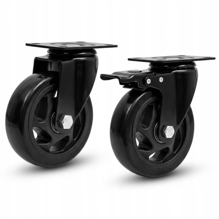 Set 4 roti pentru mobila VarioShop®, utilizare la carucioare si structuri mobile, rotatie 360°, frana pe 2 roti, capacitate 100 kg/bucata, diametru 100 mm, negru [8]