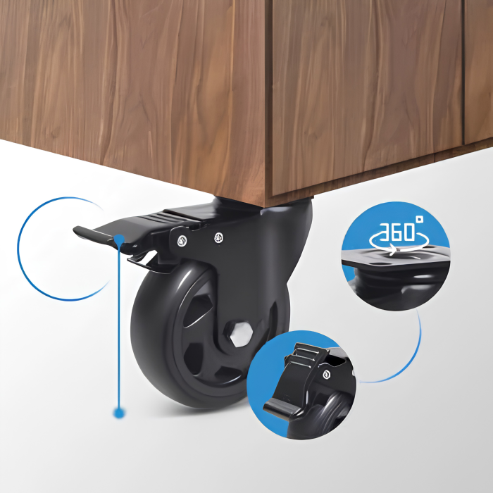 Set 4 roti pentru mobila VarioShop®, utilizare la carucioare si structuri mobile, rotatie 360°, frana pe 2 roti, capacitate 100 kg/bucata, diametru 100 mm, negru [3]