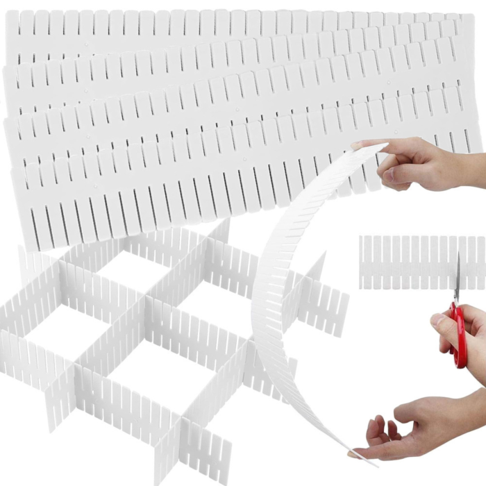 Set 4 separatoare organizatoare sertare VarioShop®, divizoare reglabile pentru dulap, comoda sau birou, 39 segmente, 47 x 7 cm, Alb [5]
